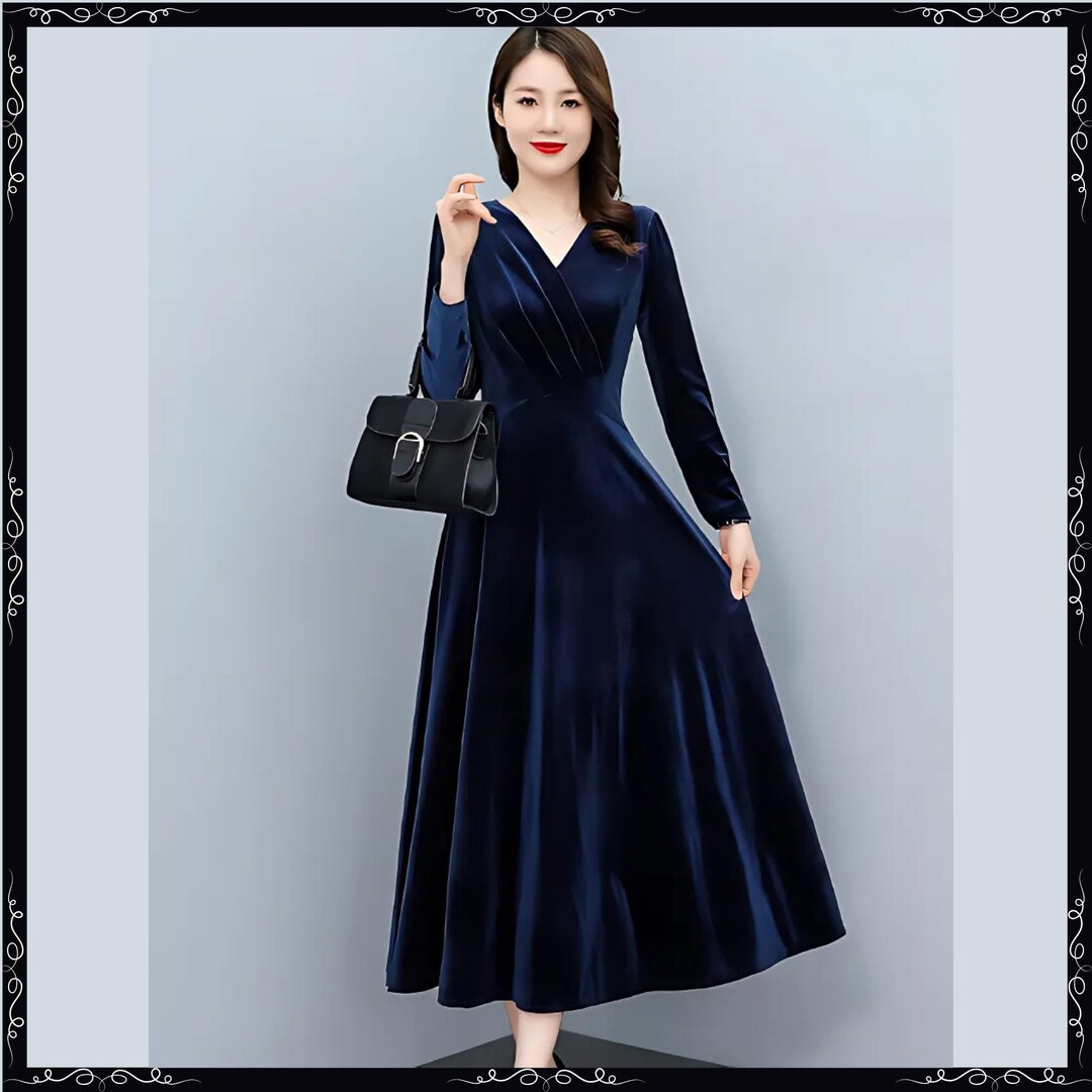 Velvet Dress Women V Neck Velvet Short Dress With Long Sleeves Autumn ...