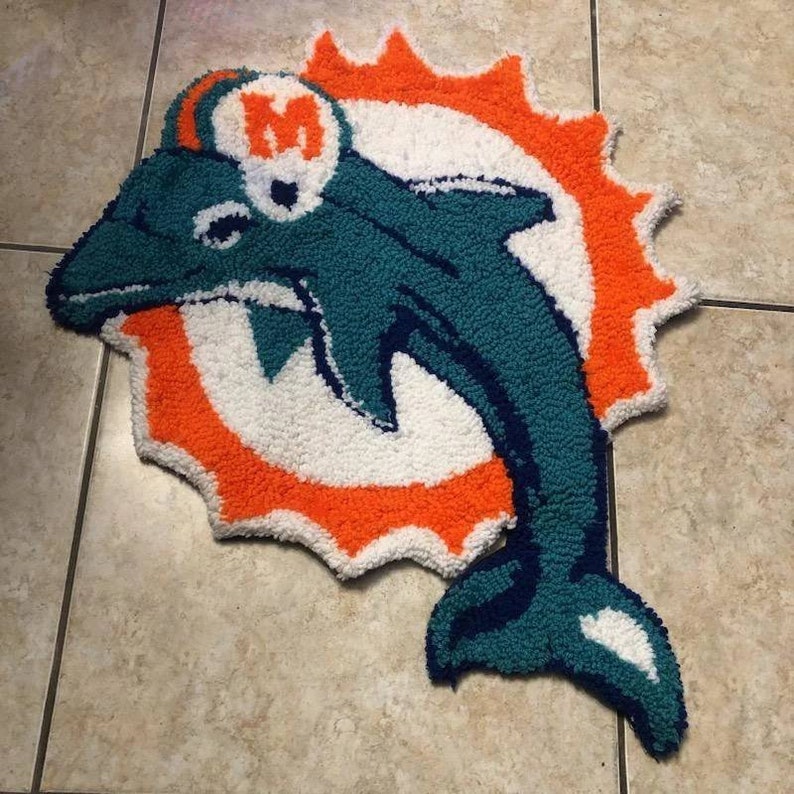 Miami Dolphins Tufted Rug 100 Handmade Etsy