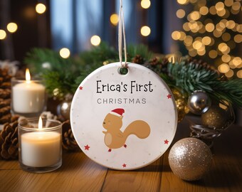 Personalized First Christmas Round Ornament Gift For Baby Girl,Christmas Star Ornament,Christmas Baby Gift.