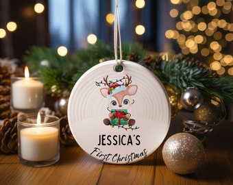 Personalized First Christmas Ornament Gift For Baby Girl,Christmas Gift Ornament, Round Ornament, Baby Girl's First Christmas Ornament.