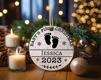 Personalized Baby's First Christmas Leafy Ornament Gift For Baby Girl,Christmas Baby Footprint Ornament,Christmas 2023 Ornament.