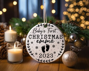 Personalized Baby's First Christmas Leafy Ornament Gift For Baby Girl,Christmas Baby Footprint Ornament,Christmas 2023 Ornament.