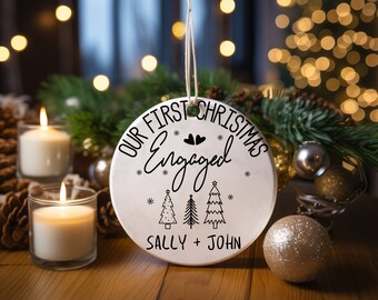 Personalized our First Christmas Engaged Ornament, Christmas Tree Ornament, Christmas 2023 Ornament Gift For Wife, Christmas star Ornament.
