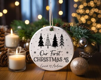 Personalized Our First Christmas as Ornament Gift for Wife, Christmas Tree Ornament, Christmas Round Ornament,Xmas Leafy Tree Ornament.