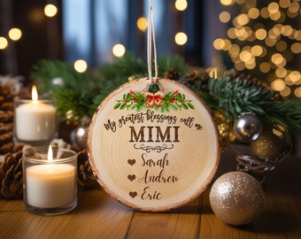Personalized My Greatest Blessing call me Mimi ornament, Christmas Leafy Ornament, Round Ornament, Christmas Gift for Mimi.