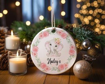 Personalized First Christmas Ornament Gift For Baby Boy,Christmas Rose Ornament,Baby's First Christmas Round Ornament,Christmas Baby Gift.