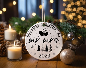 Personalized Christmas 2023 Ornament,Our First Christmas as Mr Mrs Ornament Gift For Wife,Christmas Tree Ornament,Xmas Tree Ornament.