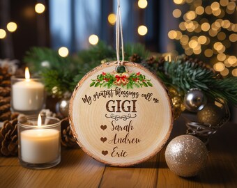 Personalized My Greatest Blessing call me Gigi ornament, Christmas Leafy Ornament, Round Ornament, Christmas gift for Gigi.