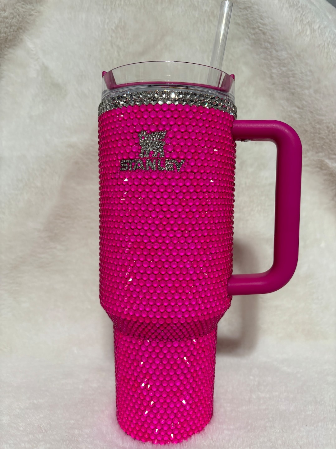 Authentic Stanley 40 Oz Tumbler hand Rhinestoned Neon Pink Etsy