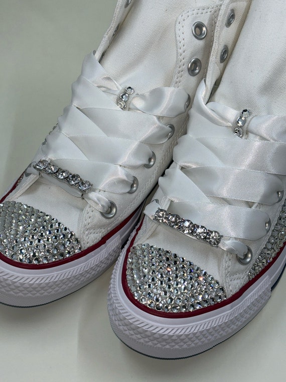 Bling Converse Allstar High Top White Canvas Shoes Womens Size 8 Men Size 6 Only Size Available Runs 1 2size Bigger Read Description Etsy