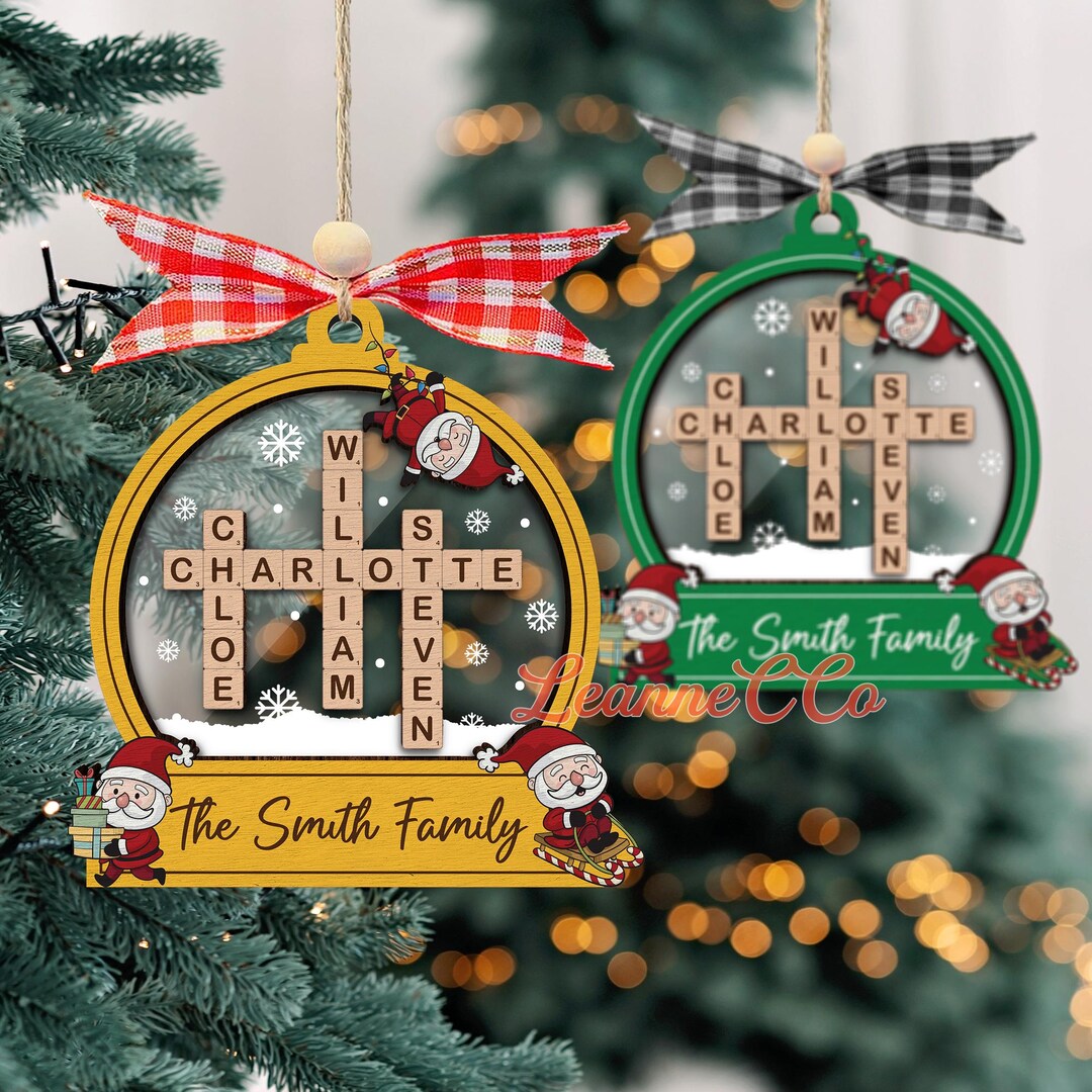 Personalized Family Christmas Ornament, Crossword Christmas Ornament