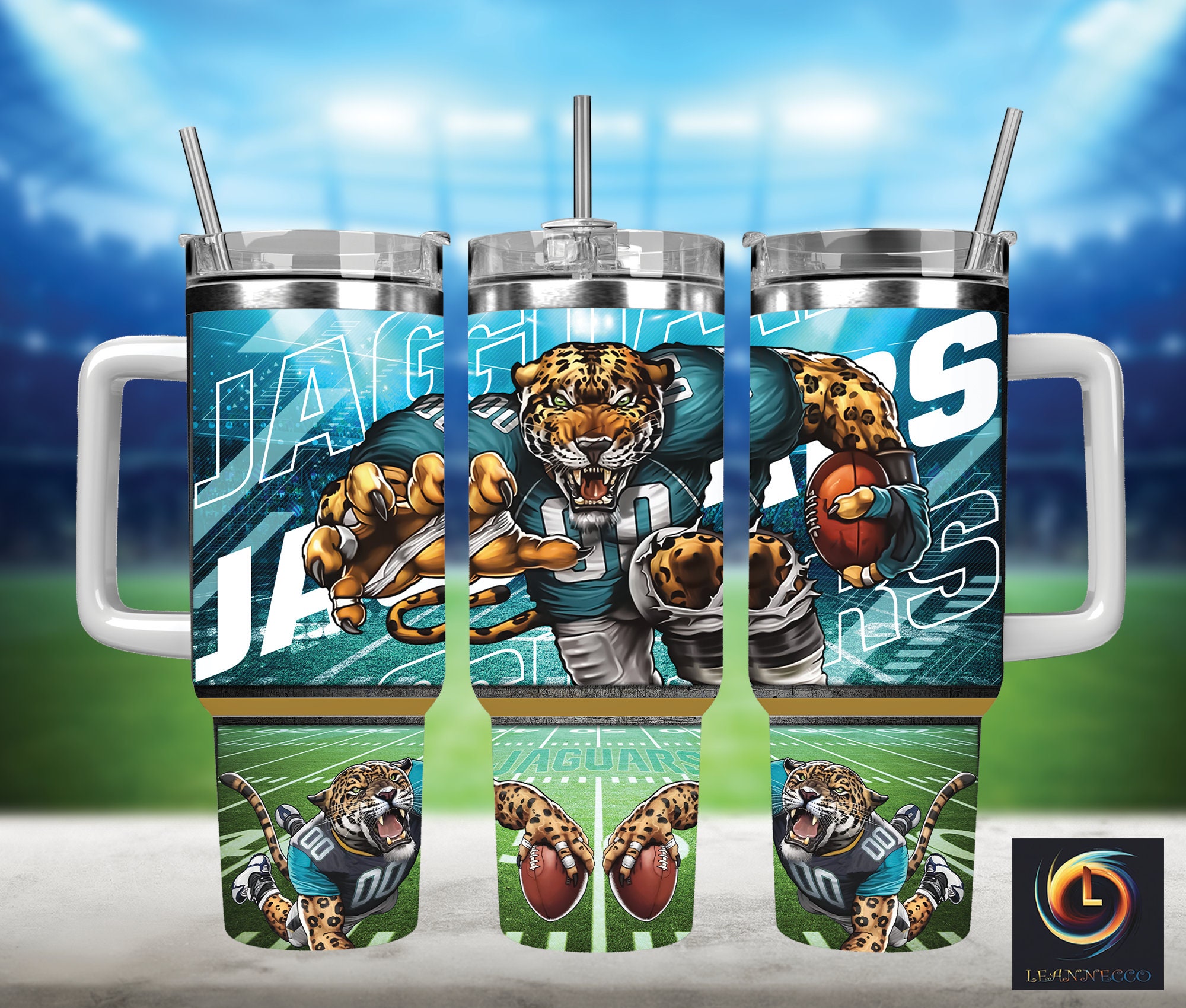 Jags Teal Textured Wording Tumbler With Gold Straw