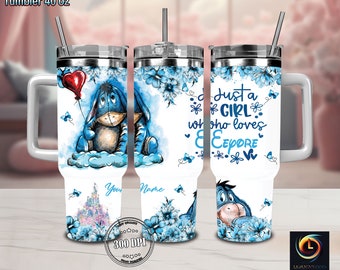 Donkey Character 40oz Tumbler Wrap Sublimation Designs, 40oz Cartoon Tumbler Template Png, Flowers and butterflies, Digital Download