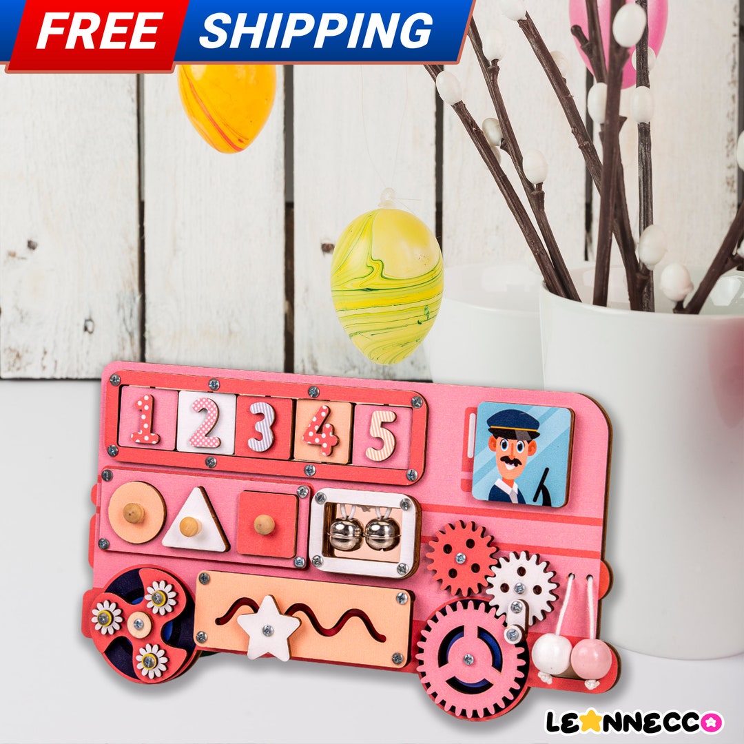 Wooden Bus Busy Board, Montessori Baby Puzzle, Wooden Activity Board ...