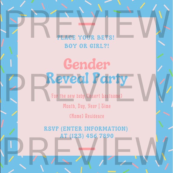 Confetti Gender Reveal Invitation Editable Invite Boy or Etsy