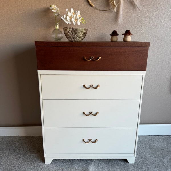 Refinished Mid-Century Modern 4-Drawer Dresser with Dipped Look