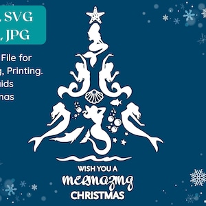 Zeemeermin Kerstboom en Mermazing wens svg, png, dxf | zeemeermin svg cricut | kerstboom svg | Mermazing Kerst| Zeemeermin Decoratie