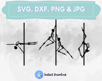 Halloween Pole Dance Skeletons SVG | Pole Fitness Clipart (Digital Download)