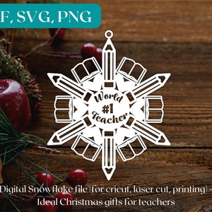 Teachers Christmas decoration snowflake (dxf, svg for lasercut, cricut) | snowflake svg | teacher Christmas svg | teacher ornament svg