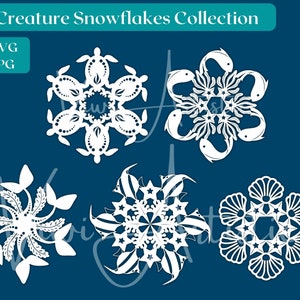 Pacchetto SVG di fiocchi di neve di animali marini: file di ornamenti tagliati al laser (download digitale)