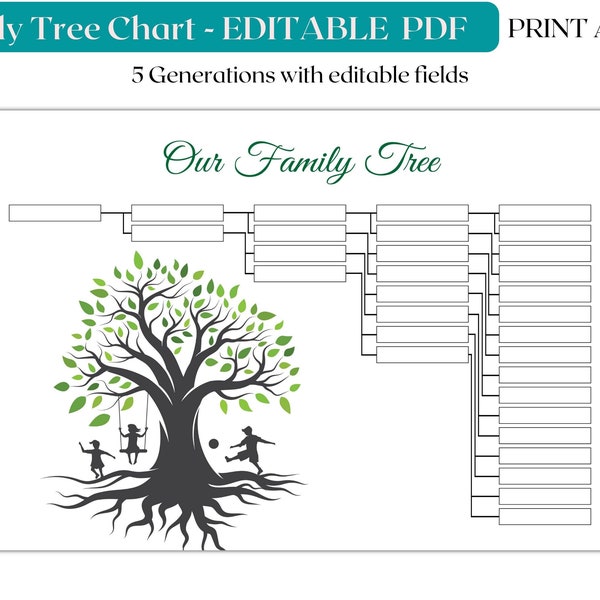 Family Tree Chart| Family Tree Template| Pedigree Chart| Genealogy Template| Ancestral Chart | Family History Chart| Funky Eclectic design