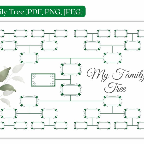 Family Tree Chart| Family Tree Template| Pedigree Chart| Genealogy Template| Ancestral Chart | Family History Chart