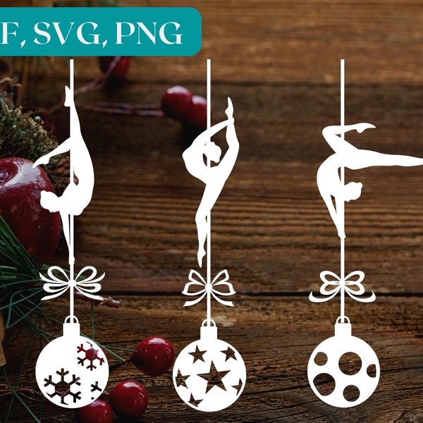 Pole Dance, boules de décoration de Noël pole fitness (dxf, svg, png pour découpe laser, cricut, impression) | pôle fitness svg | pôle danse svg