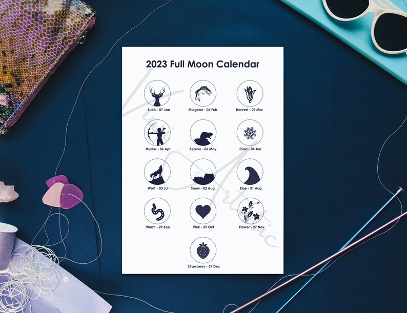 Full Moon Calendar 2023 Lunar Calendar 2023 Printable PDF Astrology
