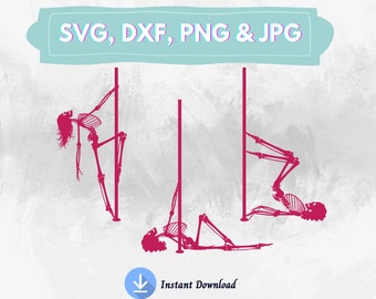 Skeleton Pole Dance SVG | Sexy Pole Fitness Clipart (Digital Download)