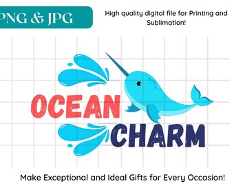 Narwhal Ocean Charm Art: Print & Sublimation Design (Digital Download)