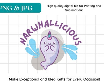 Rainbow Narwhal Art: Whimsical Print & Sublimation Design (Digital Download)