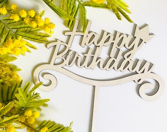 Cake Toppers Happy Birthday en bois, décoration de gâteau d'anniversaire