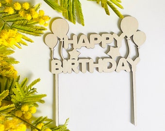 Cake Toppers Happy Birthday en bois, décoration de gâteau d'anniversaire