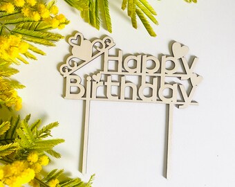 Cake Toppers Happy Birthday en bois, décoration de gâteau d'anniversaire