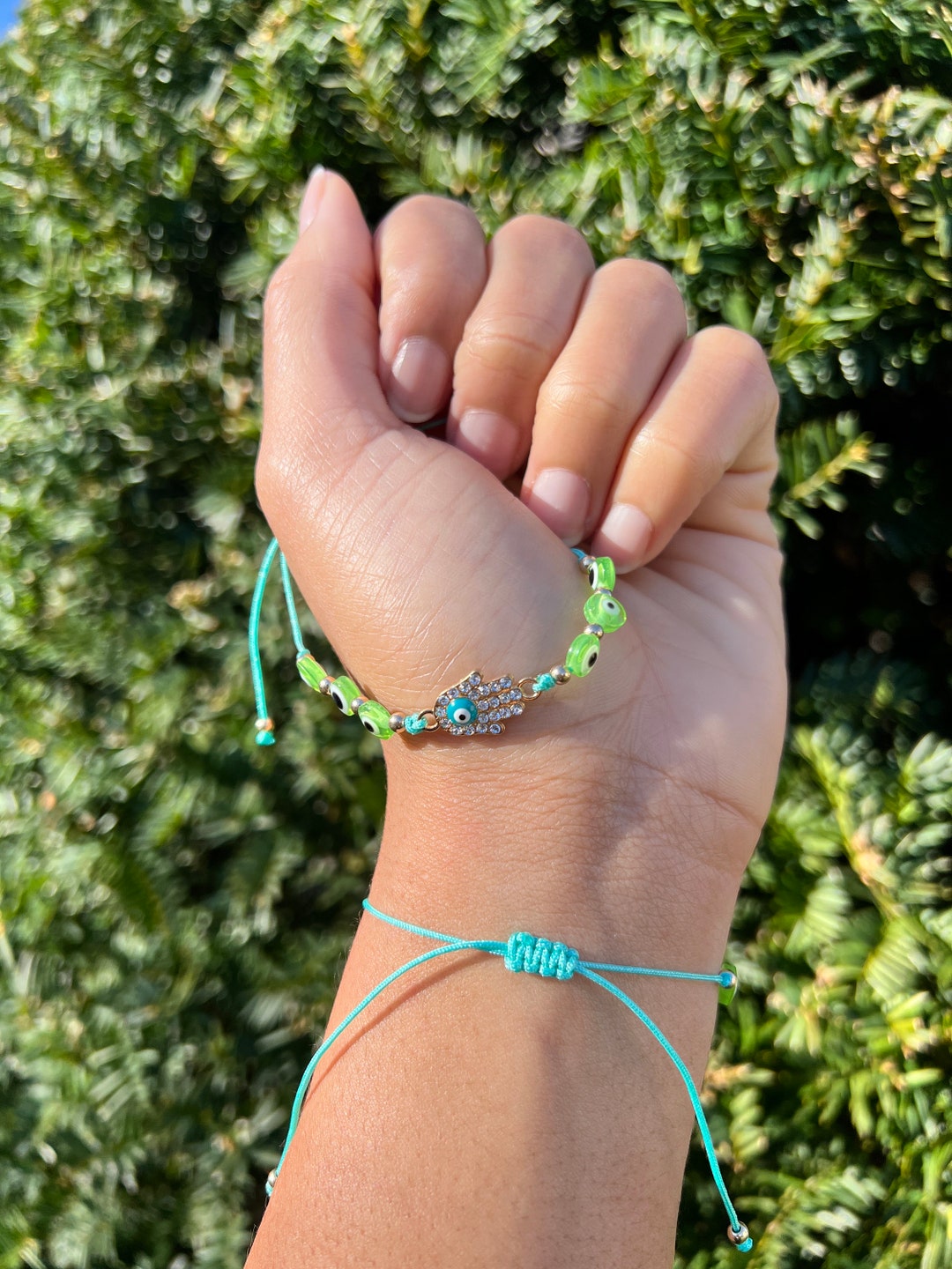 Hamsa Light Green Evil Eye Bracelet Green Evil Eye Bracelet Etsy