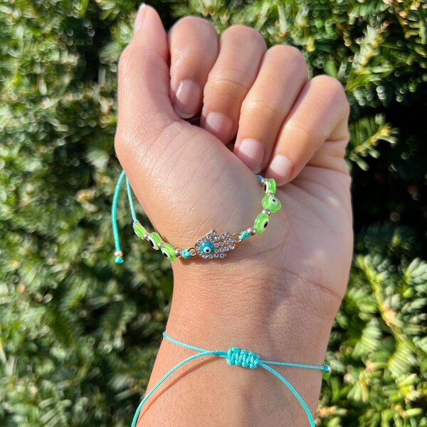 EYE PROTECTION BRACELET - SAGE GREEN WITH HAZEL EYE - SILVER main image 1