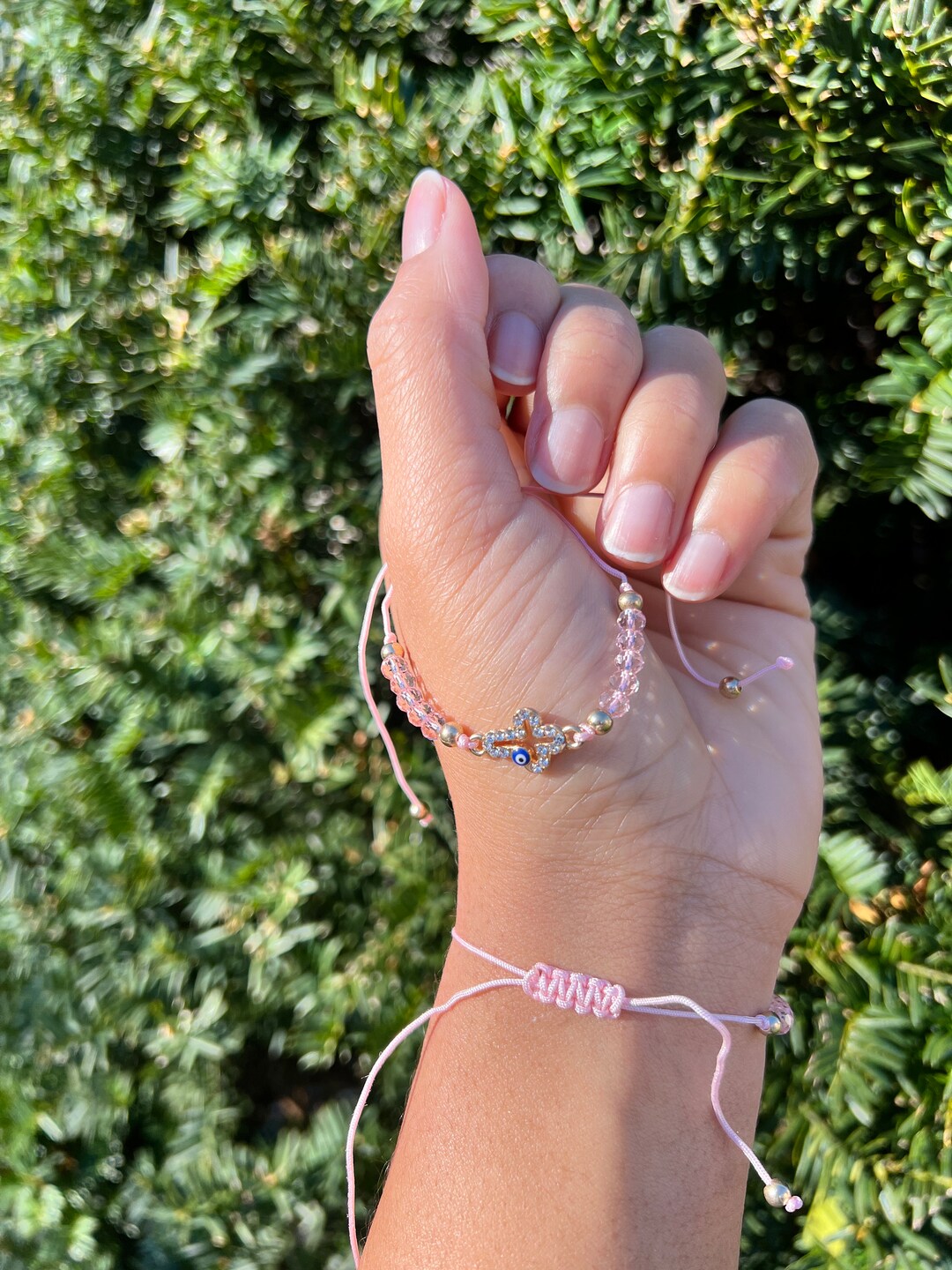 Pink Evil Eye Bracelet Cross Bracelets for Women Jewelry Etsy