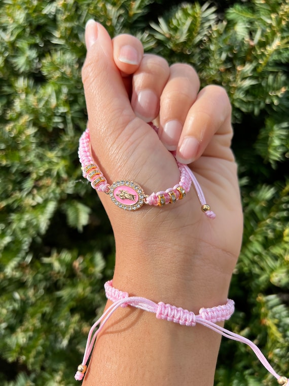 Pink Saint Jude bracelet, San Judas charm bracelet for men and women,  friendship bracelet, best friend gifts, jewelry, unique gifts