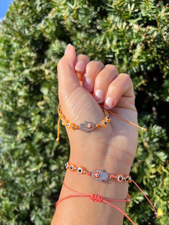 Orange evil eye bracelet, orange hamsa bracelet, bracelets for women,  jewelry, gifts, unique gifts, best friend gifts, gifts for her