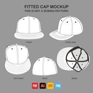 Fitted Cap Hat Vector Mockup Template CAD Illustration