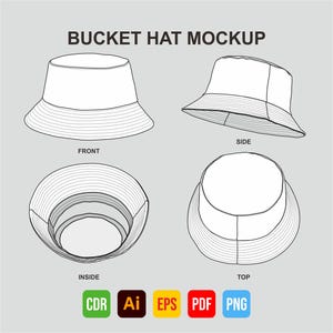 Bucket Hat Vector Mockup Illustration Flat Technical Drawing