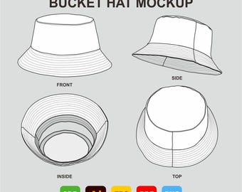Ilustração de mockup vetorial de chapéu de balde Desenho técnico plano