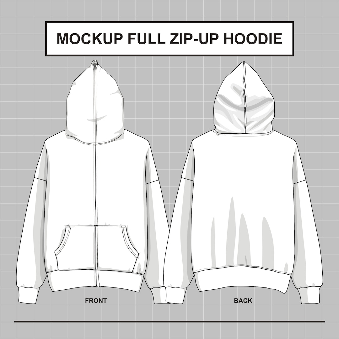 Vector Mockup Full Zip Up Hoodie Over Face Illustrator Eps Pdf And