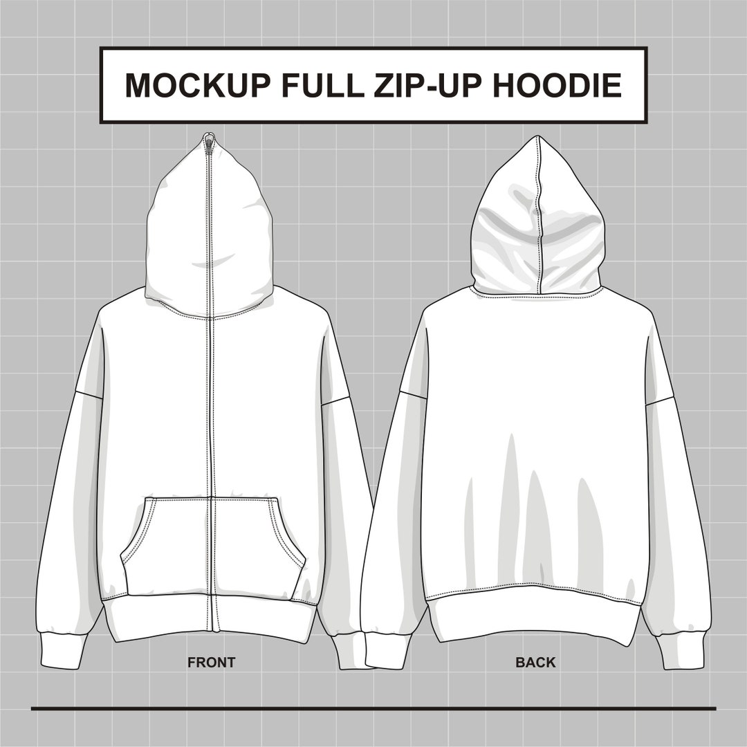 Vector Mockup Full Zip Up Hoodie Over Face Illustrator EPS Etsy UK