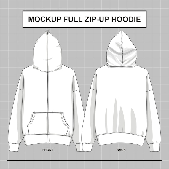 Vector Mockup Full Zip up Hoodie Over Face Illustrator, EPS, PDF