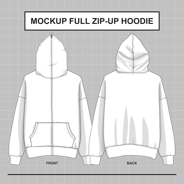 Vector Mockup Full Zip Up Hoodie Over Face Illustrator, EPS, PDF, and PNG