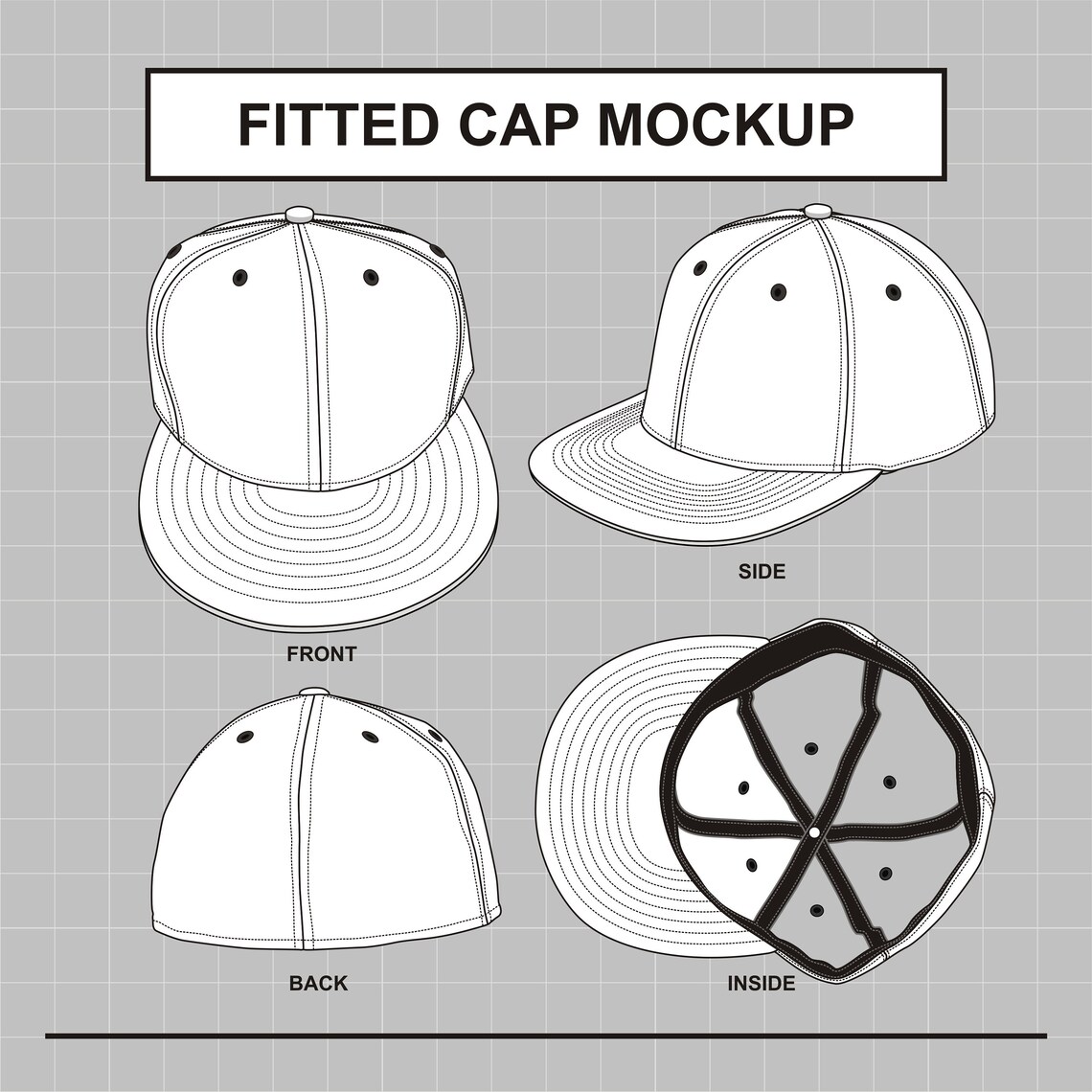 Fitted Cap Hat Vector Mockup Template Etsy