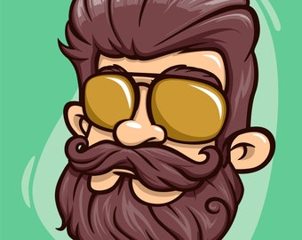 Editable Vector File Illustration of a Man with Beard wearing sunglasses