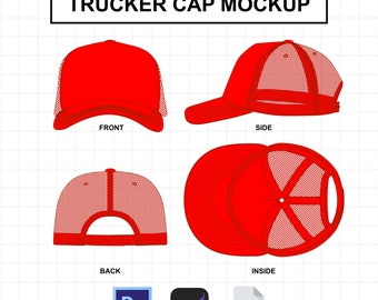 Flat Mockup of Trucker Cap PNG Photoshop Procreate