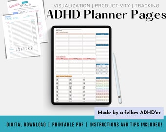 Pages du planificateur de TDAH | Outils de neurodiversité | Visualisation | Productivité | Modèles GoodNotes